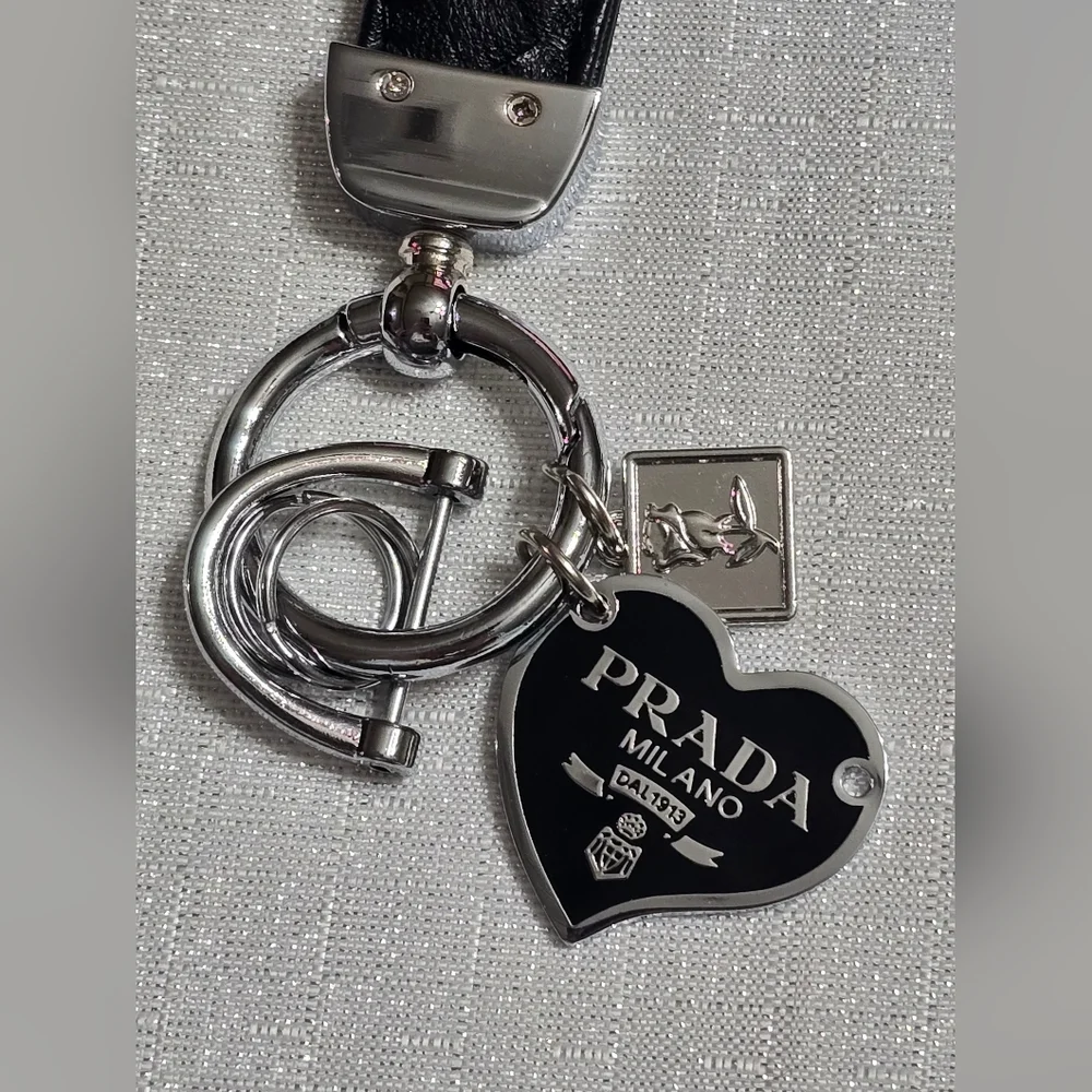Fashion Inspired Black and Silver Heart Shaped Key Holder Or Bag Charm